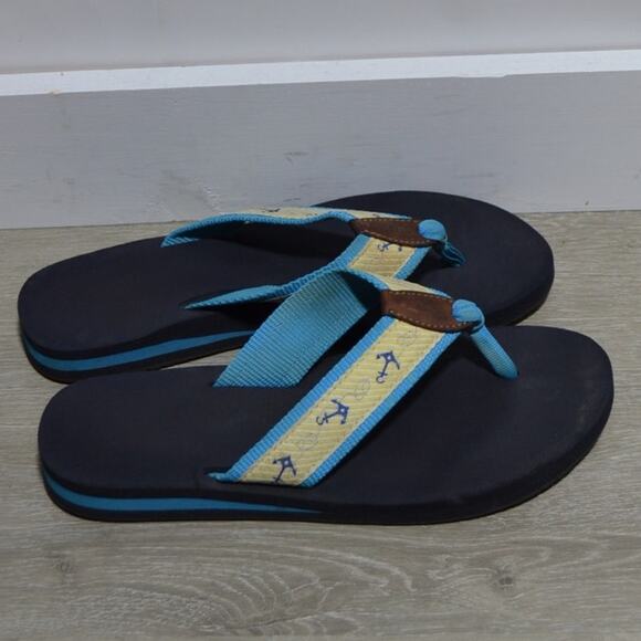 L.L. Bean Woman's Blue & Yellow Anchor Flip Flops Size 8 - Picture 4 of 8